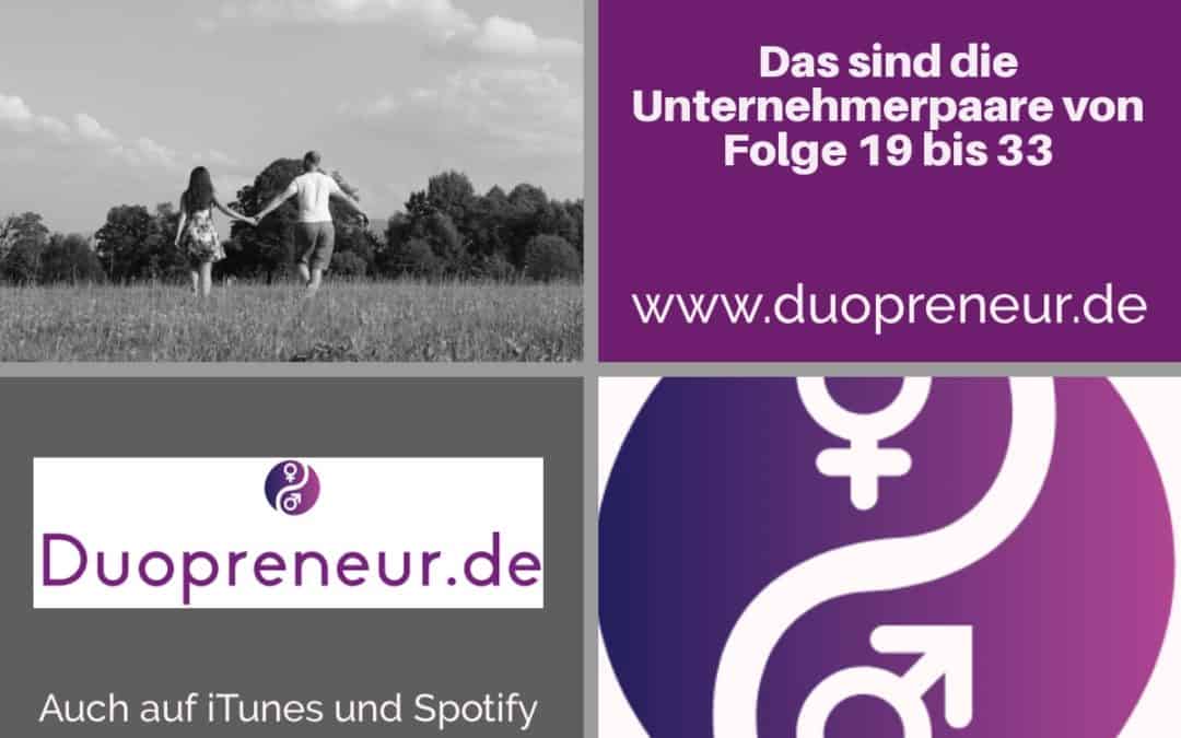 Folge 19 bis 33 vom Duopreneur-Podcast